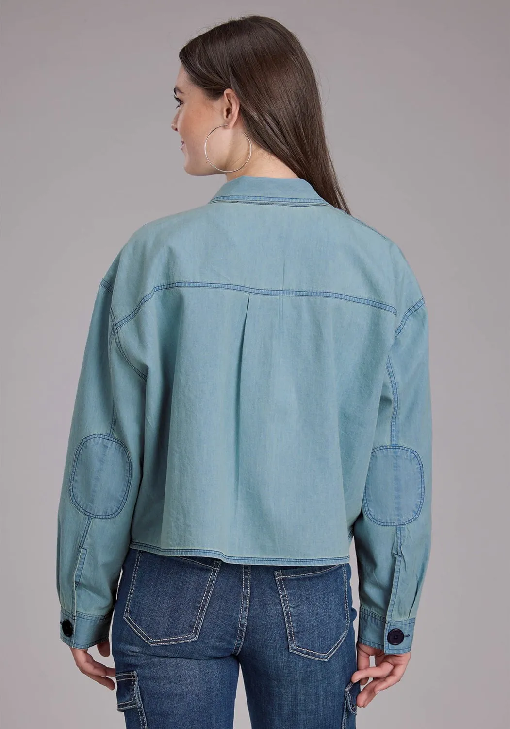 Roper Womens Elbow Patches Denim Light Blue 100% Cotton Jacket Eco Friendly Dye Process