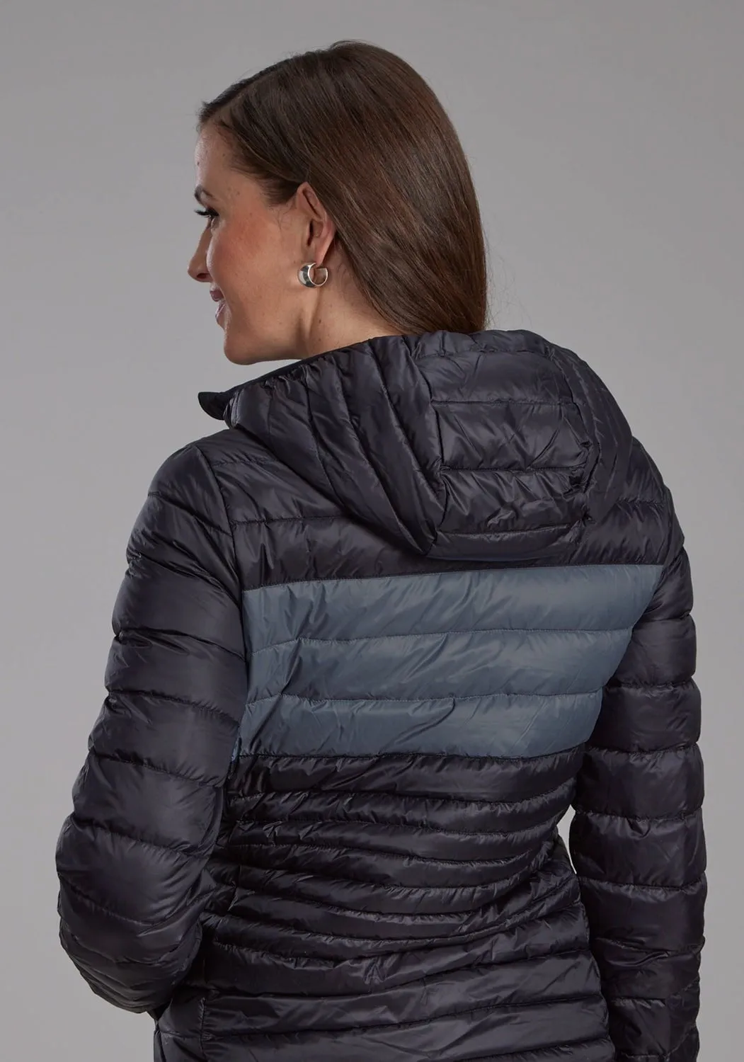 Roper Womens Down Filled Hooded Black 100% Nylon Insulated Jacket Basic Attire Fashion Fit Design