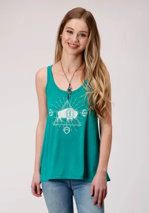 Premium Quality Roper Womens Turquoise Poly/Rayon Loose Fit Buffalo S/L Tank Top Roper Womens Turquoise Poly/Rayon Loose Fit Buffalo S/L Tank Top Gym Appropriate Effortless Comfort