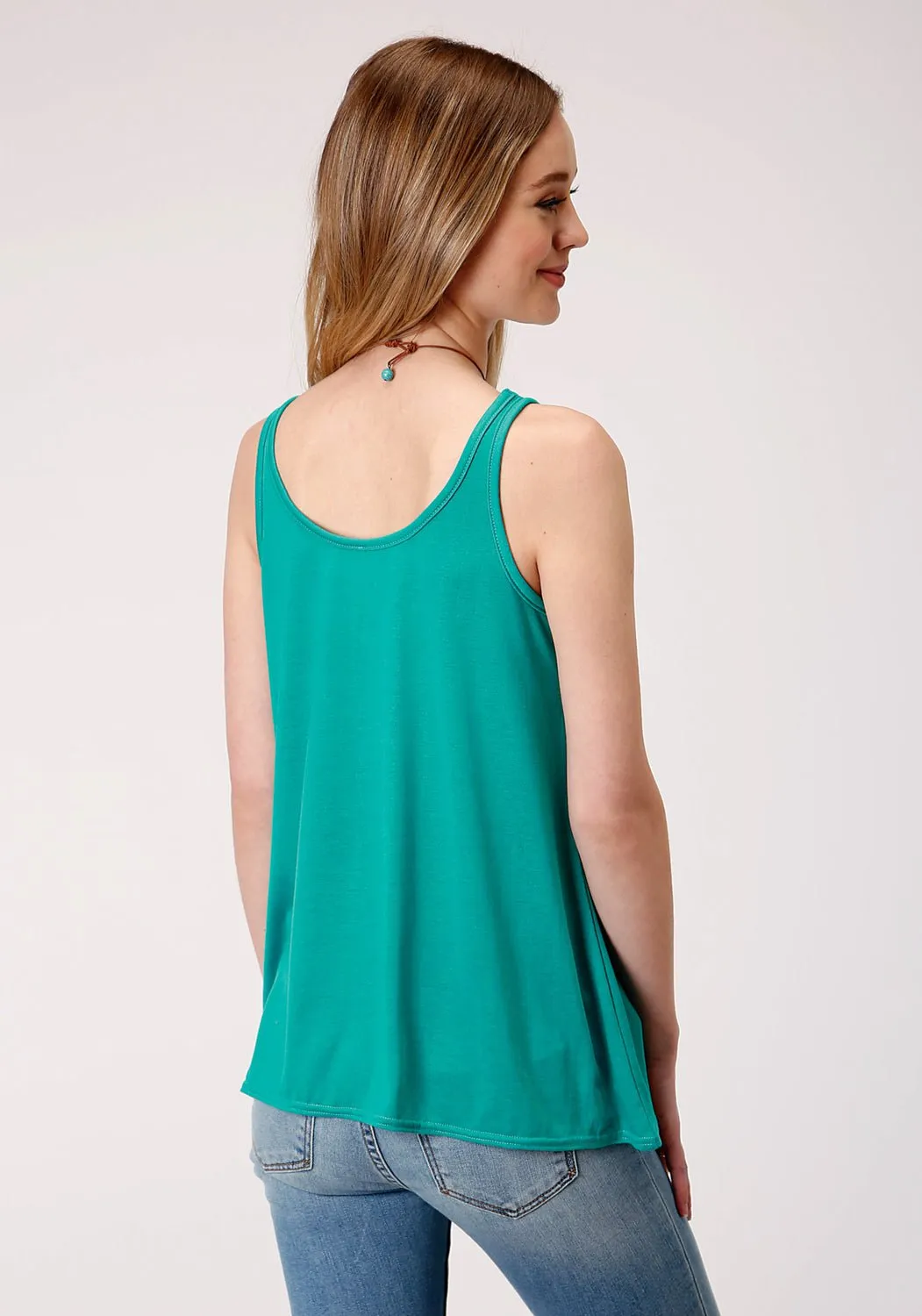 Roper Womens Turquoise Poly/Rayon Loose Fit Buffalo S/L Tank Top Smart Casual