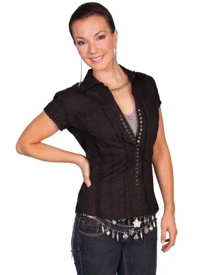 Premium Quality Scully Contemporary Womens Tonal Lace Blouse Black 100% Cotton Cap Sleeve Scully Contemporary Womens Tonal Lace Blouse Black 100% Cotton Cap Sleeve Sustainable fashion Layered Hemline