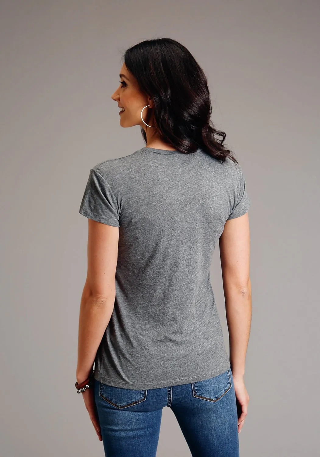 Stetson Womens Grey Poly/Rayon Crest Screenprint S/S T-Shirt Classic Style