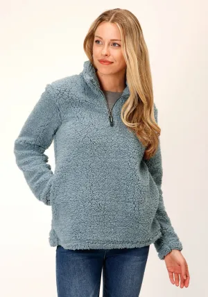 Premium Shape Roper Womens Solid 1/4 zip Blue 100% Polyester Fleece Jacket Style Combo Sophisticated Look Roper Womens Solid 1/4 zip Blue 100% Polyester Fleece Jacket