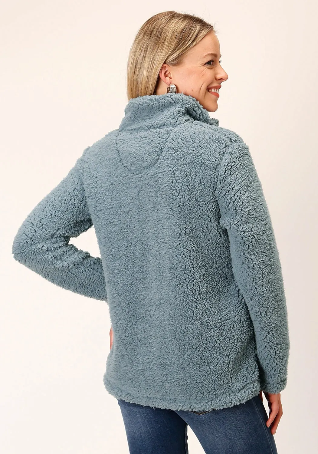 Roper Womens Solid 1/4 zip Blue 100% Polyester Fleece Jacket Neutral Lightweight Core Item