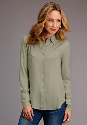 Premium Shape Stetson Womens Sage Green Rayon/Nylon Western Top L/S Blouse Stetson Womens Sage Green Rayon/Nylon Western Top L/S Blouse Travel Ready Base Layer