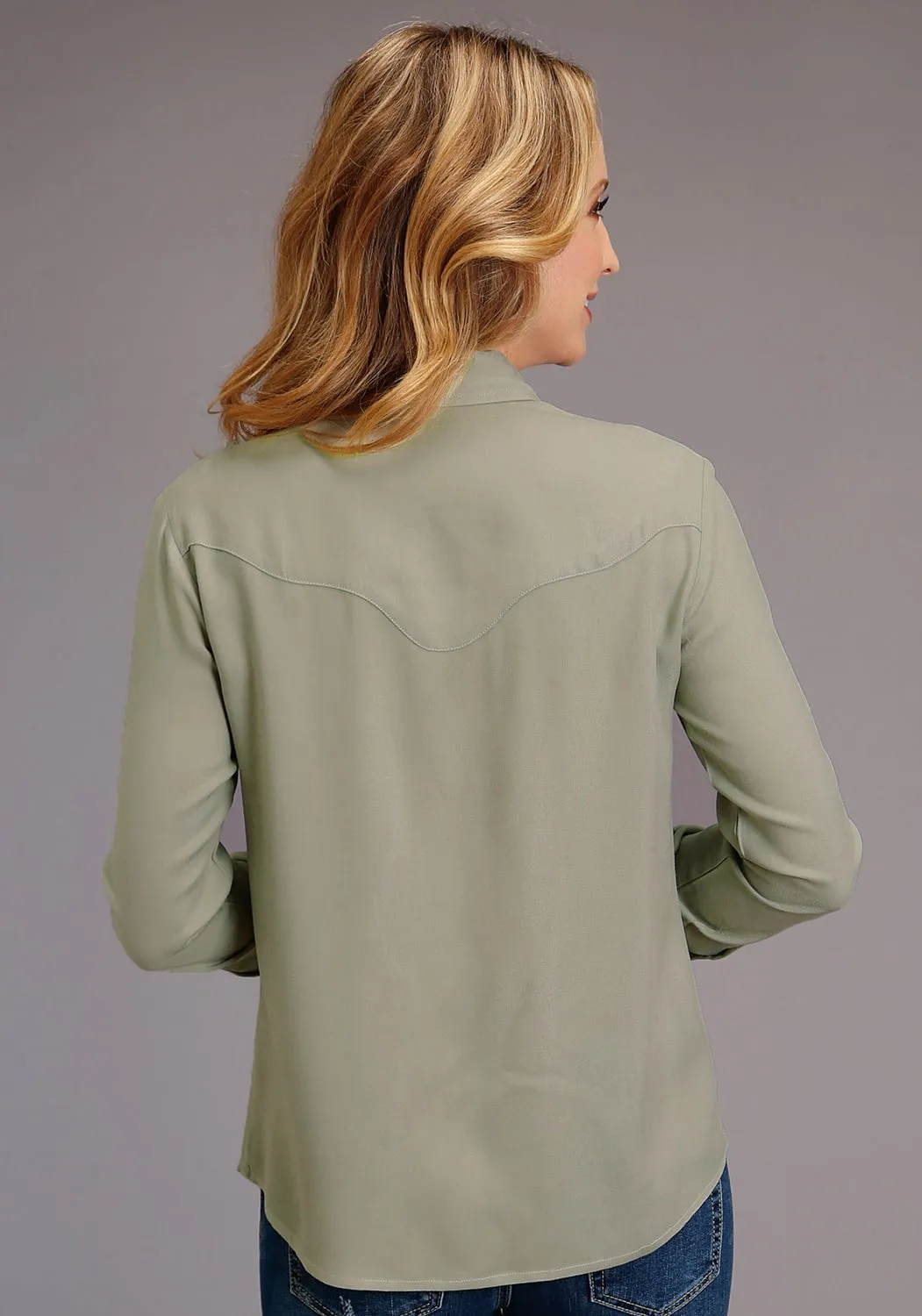 Stetson Womens Sage Green Rayon/Nylon Western Top L/S Blouse City Ready