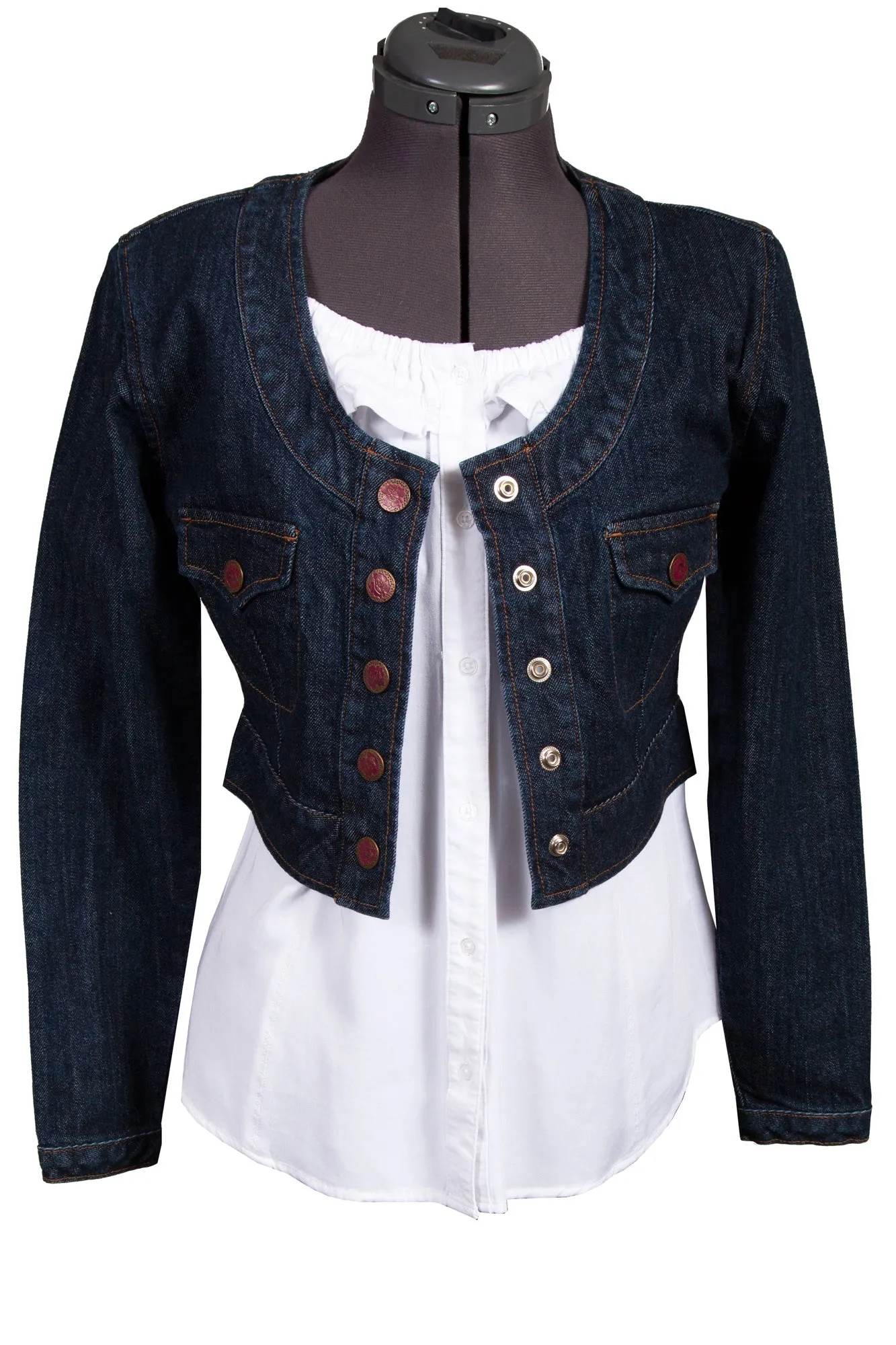 Scully Womens Indigo Cotton Blend Scoop Jacket Shopping Day Slim