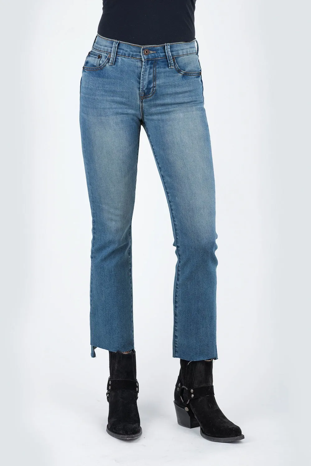 Stetson Womens Blue Cotton Blend 921 High Waist Plain Jeans Natural Look