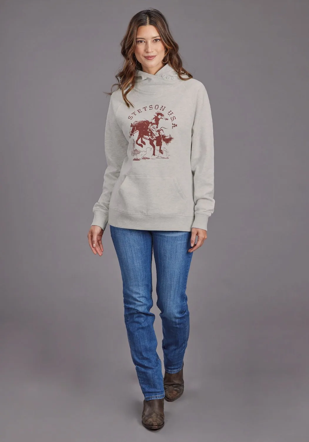 Versatile Fit Basic Attire Stetson Womens Lady Bronc Rider Off White Cotton Blend Hoodie