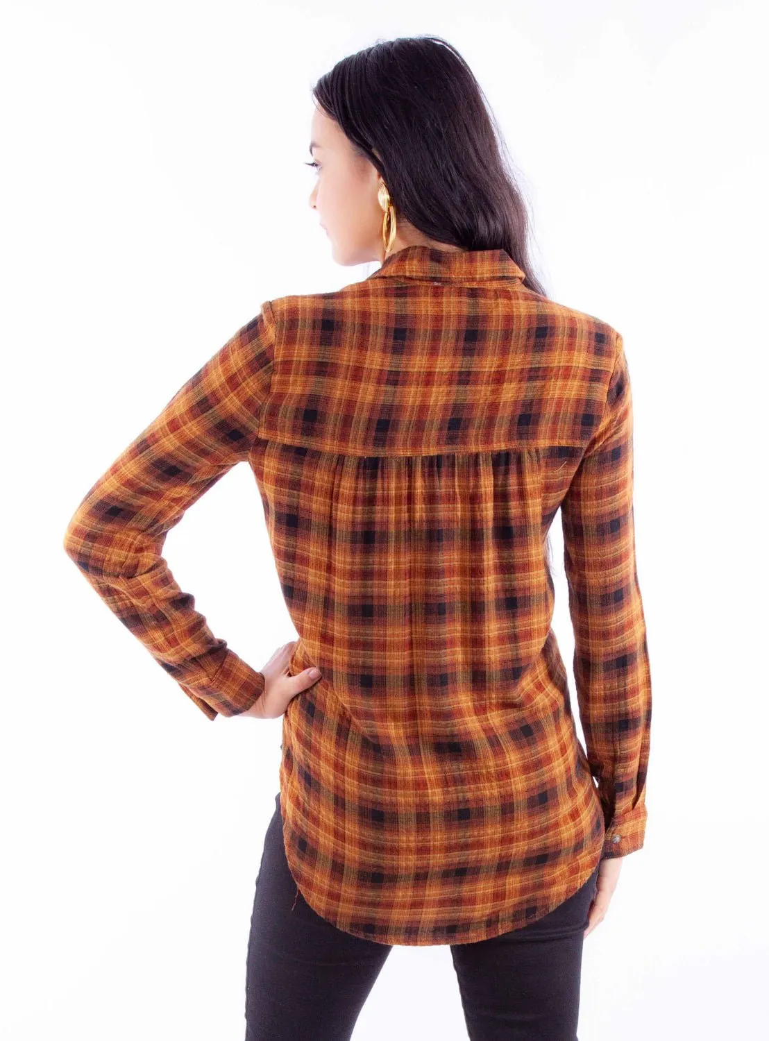 Easy Care Material Scully Womens Seersucker Plaid Autumn Rayon Blend L/S Blouse