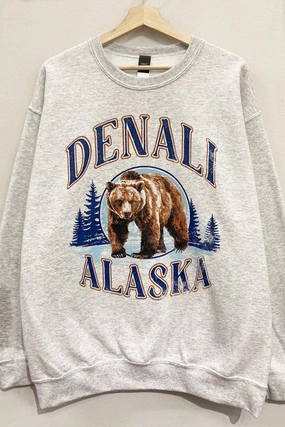 Premium Pima Cotton Alaska Bear Graphic Sweatshirt S-XL Alaska Bear Graphic Sweatshirt S-XL light layering
