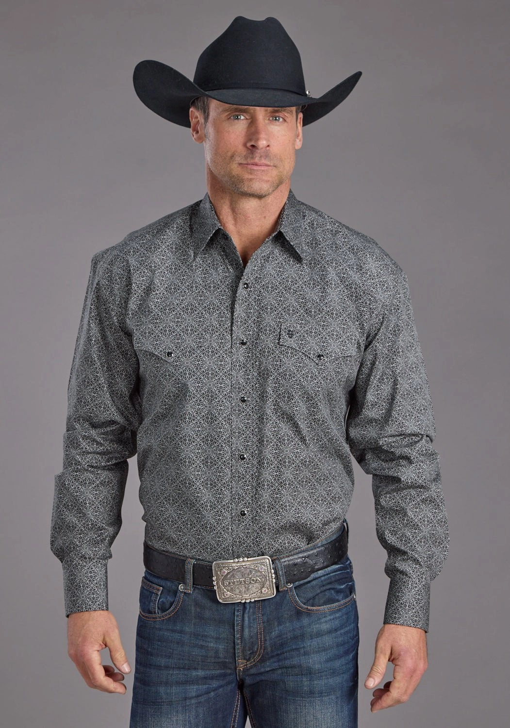 Stetson Mens 2237 Iron Filigree Grey 100% Cotton L/S Shirt Comfortable Layer Trendsetter Choice