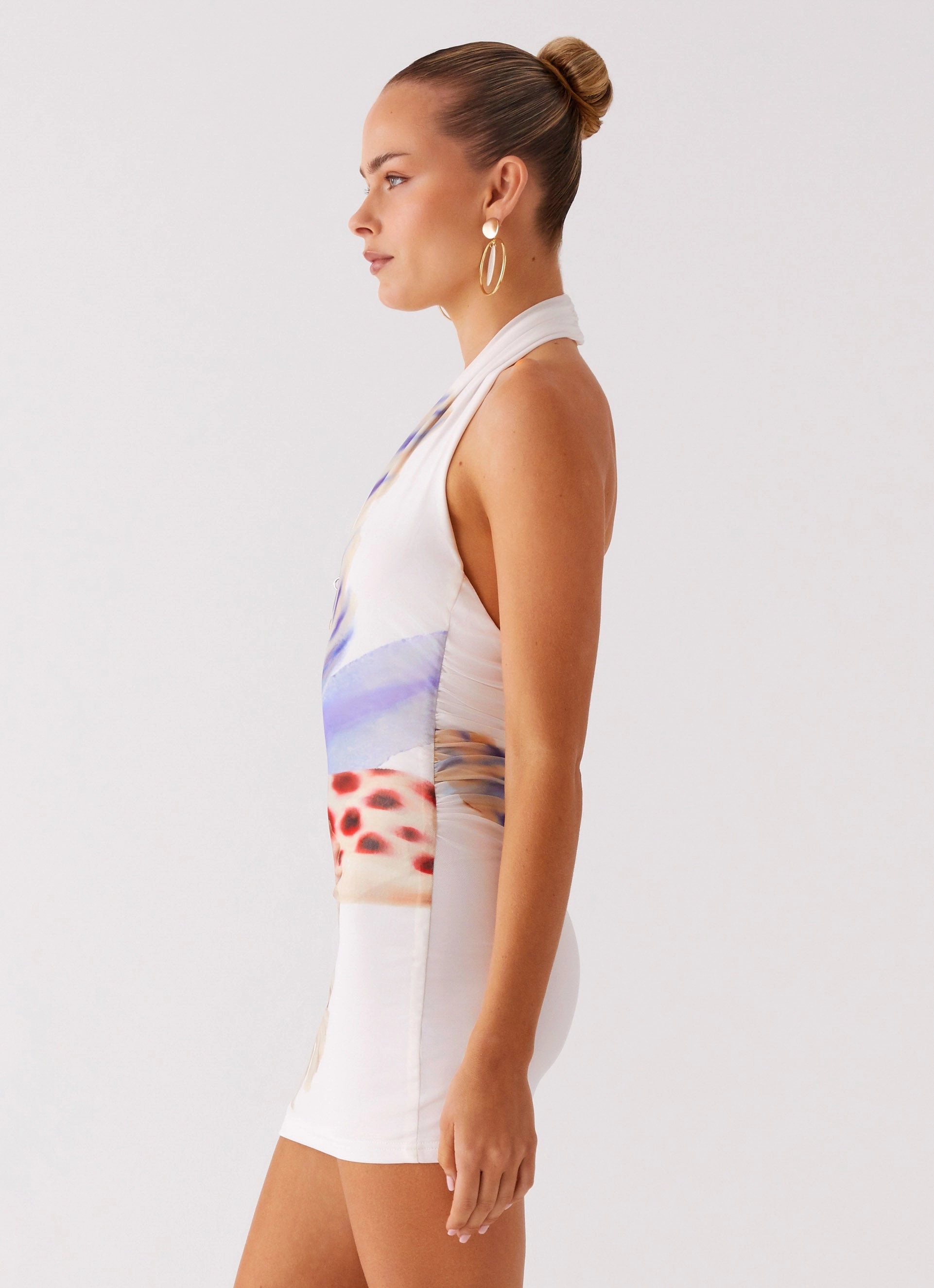 No Time Mini Dress - White Sea Bloom Lounge Vibe Statement-Piece