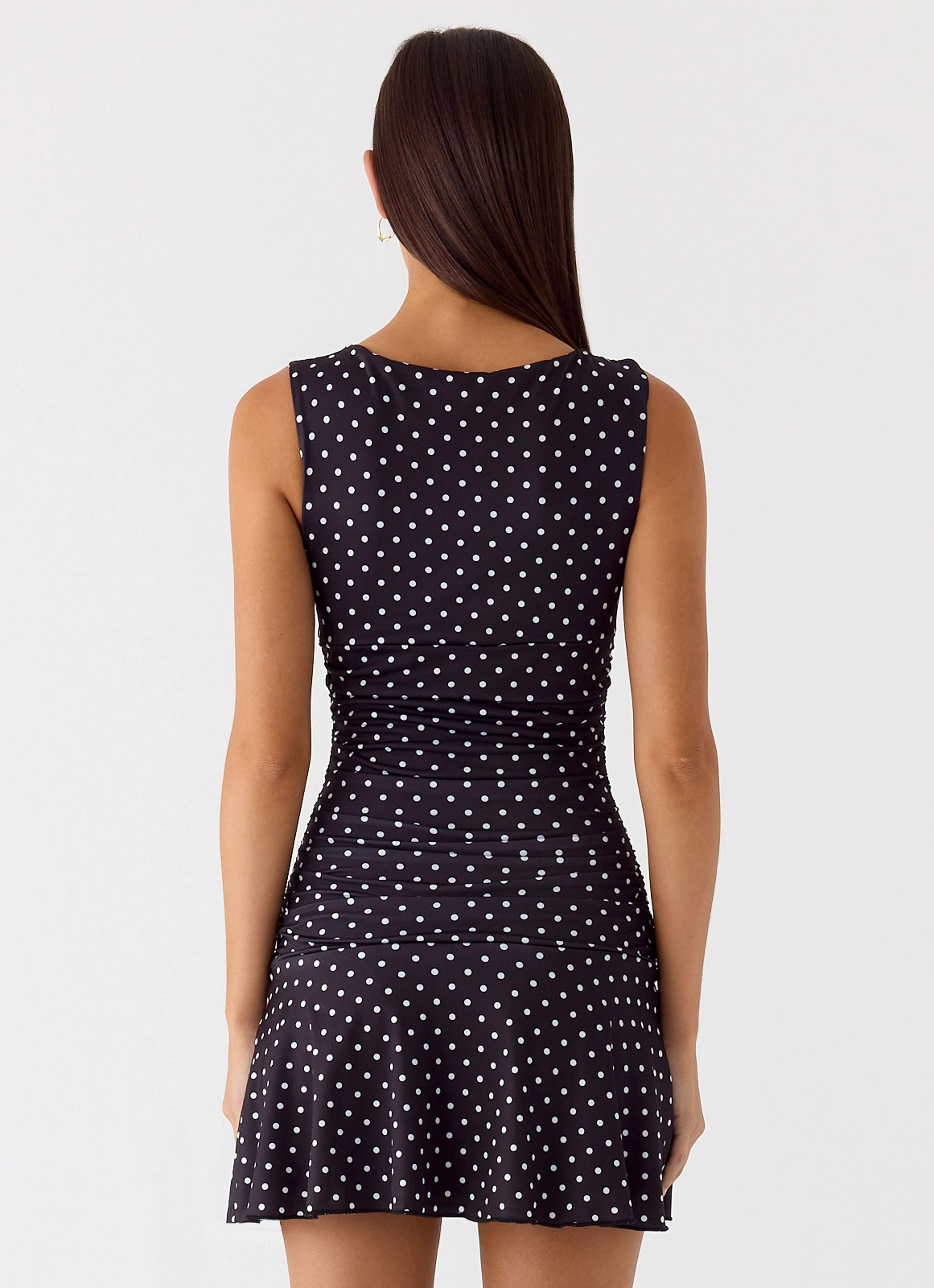 Kelda Mini Dress - Black Polkadot Ruffle Detail Gathered-Detail