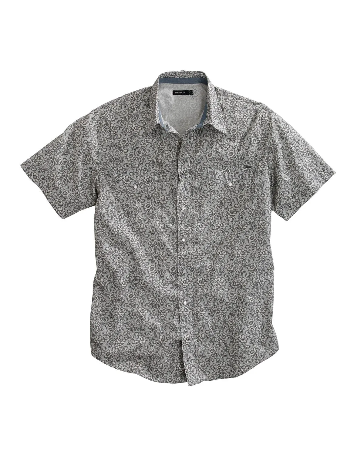Tin Haul Mens Grey 100% Cotton Vintage Floral S/S Shirt First Date Modern Fit
