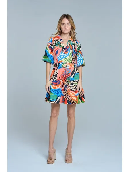 Exclusive-Design Romantic Bloom Printed Bubble Sleeve Mini Dress in Red Multi
