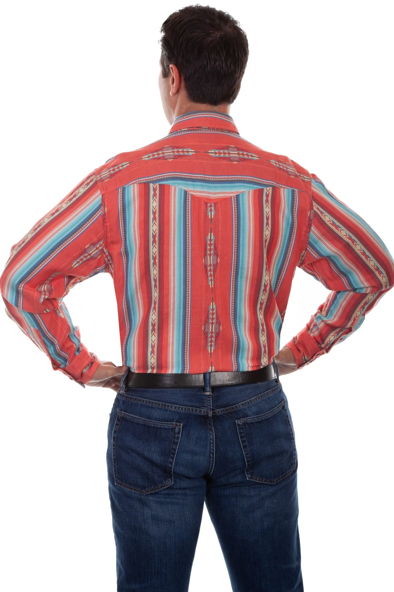 Relaxed Vibe birthday celebration Scully Mens Coral 100% Cotton Stripe L/S Shirt