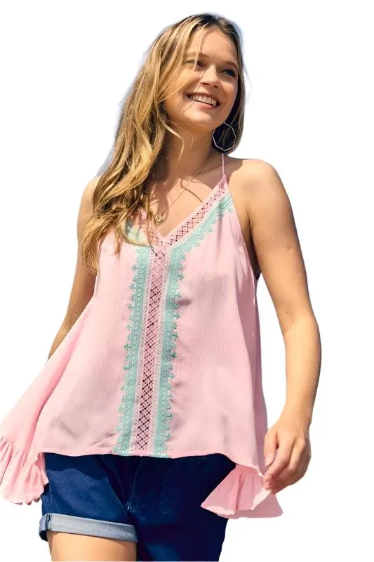 Printed Sleeveless Ruffle Tank Top