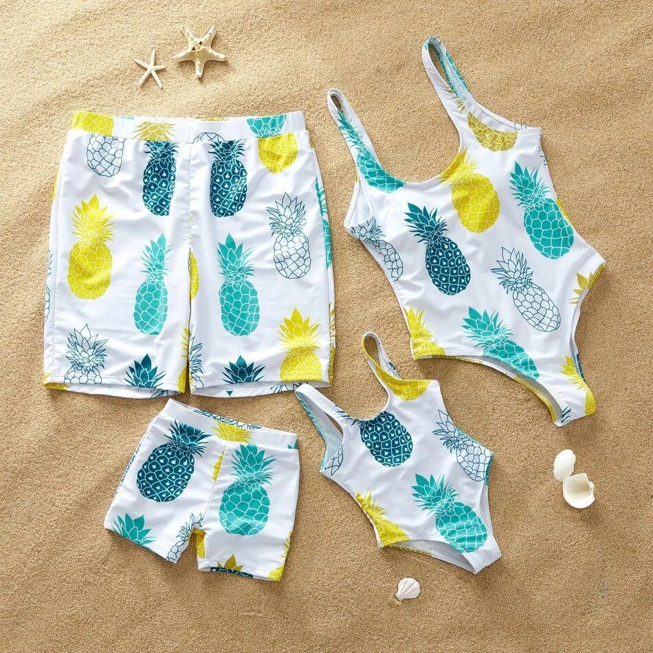 Printed summer pineapple parent-child one-piece swimsuit