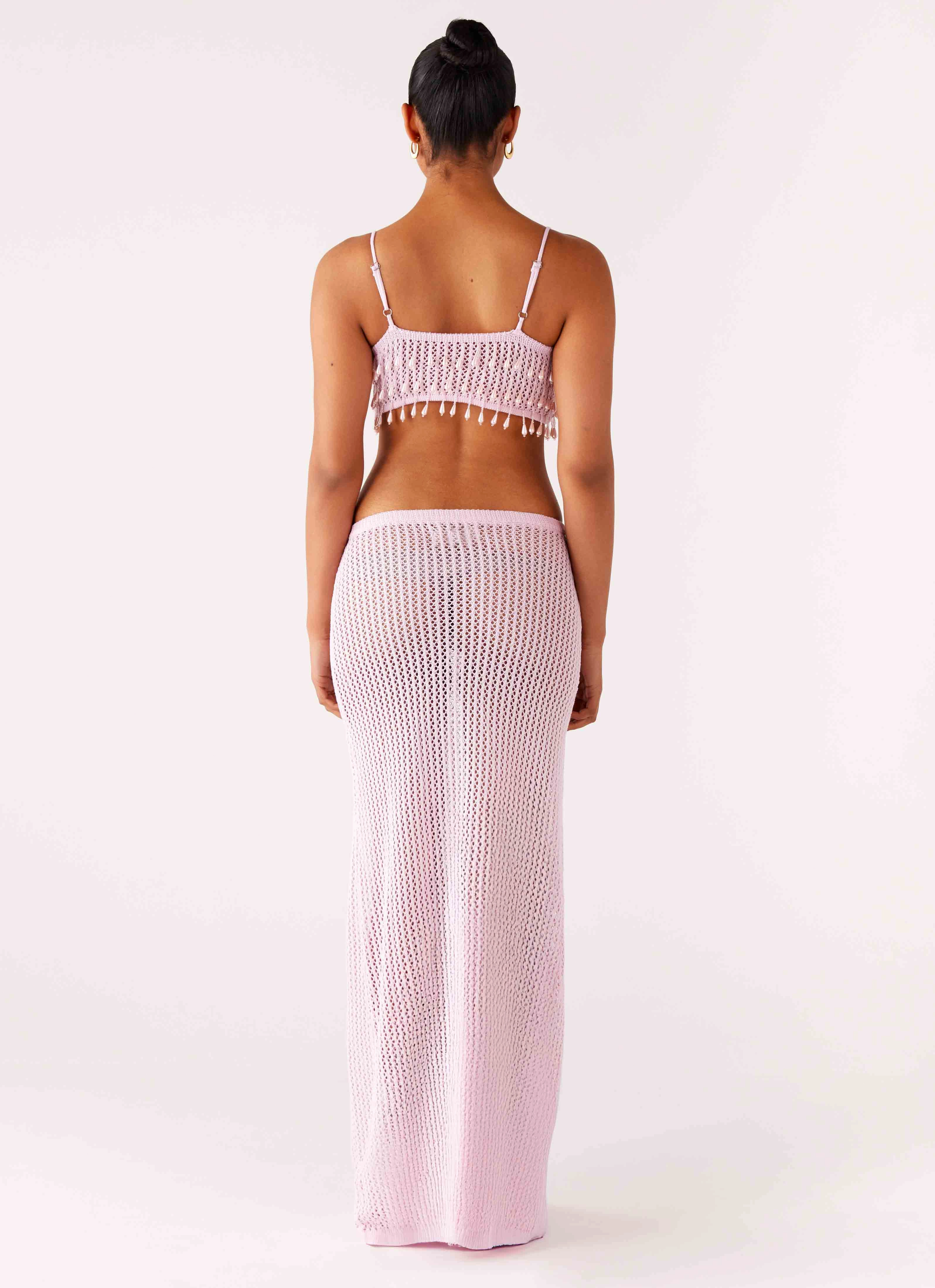 Shellbound Crochet Maxi Dress - Pink Natural Fit