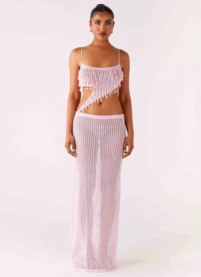 Printed Pattern Shellbound Crochet Maxi Dress - Pink Shellbound Crochet Maxi Dress - Pink City-Style Sophisticated Fit