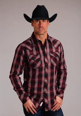 Printed Pattern Stetson Mens Marl Plaid Red 100% Cotton L/S Shirt Streetwear Patterned Texture Stetson Mens Marl Plaid Red 100% Cotton L/S Shirt