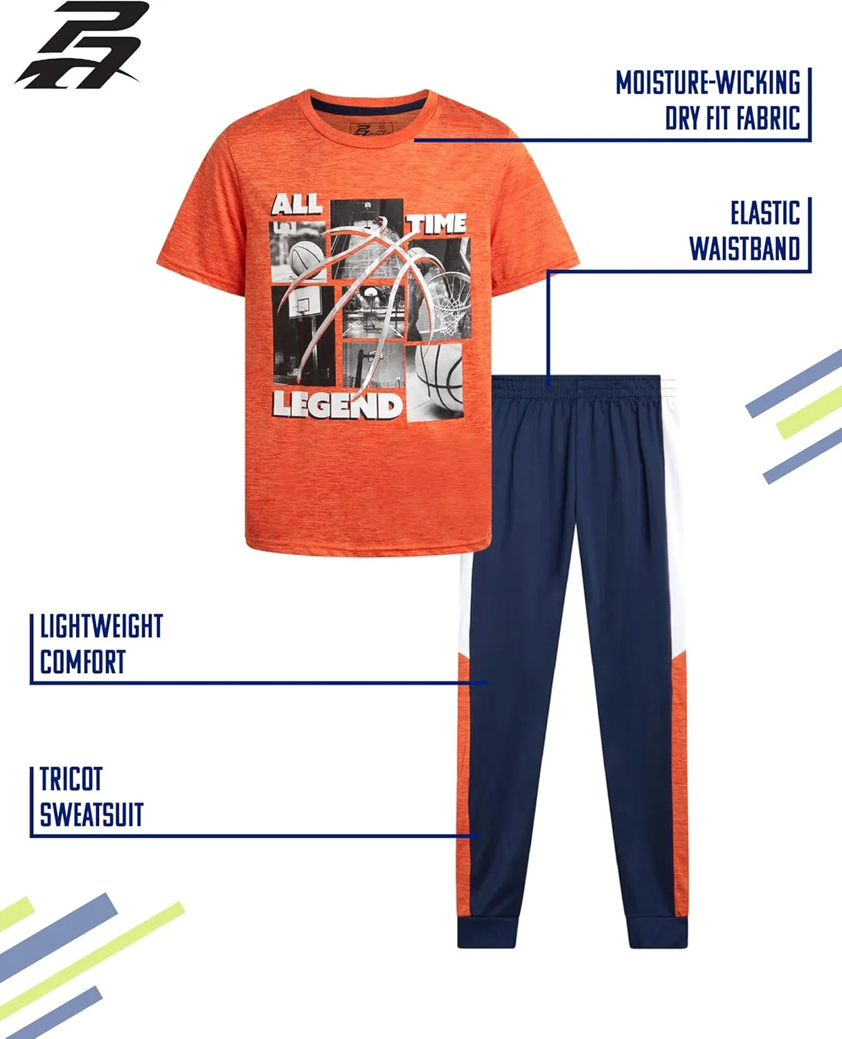 Pro Athlete Boys Activewear - 2 Piece Activewear Set with Shirt & Tricot Boys Joggers Set Lightweight Joggers (Size 8-16)