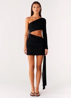 Professional Attire Wrapped Asymmetrical Mesh Dress - Black Comfortable travel dress Wrapped Asymmetrical Mesh Dress - Black