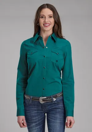 Pullover Style Roper Womens Fill Solid Poplin Teal 100% Cotton L/S Shirt Roper Womens Fill Solid Poplin Teal 100% Cotton L/S Shirt Tagless label Soft Wear