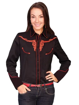 Pullover Style Scully Western Womens Burnt Orange Polyester L/S Steer Western Shirt Chill Fit Scully Western Womens Burnt Orange Polyester L/S Steer Western Shirt
