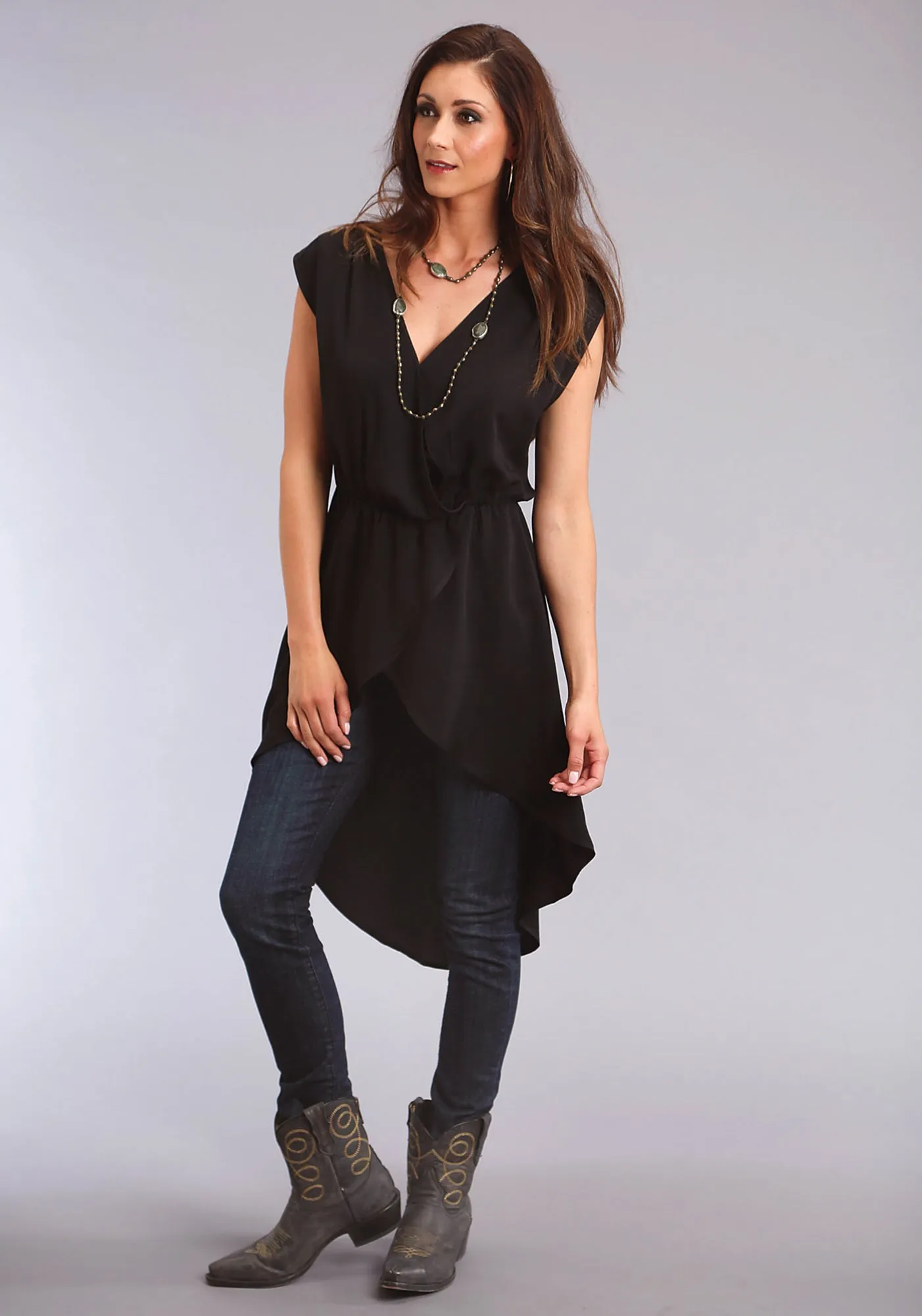 Wrinkle Resistant Material Stetson Womens Rose Cross Front Black 100% Rayon S/L Tank Top