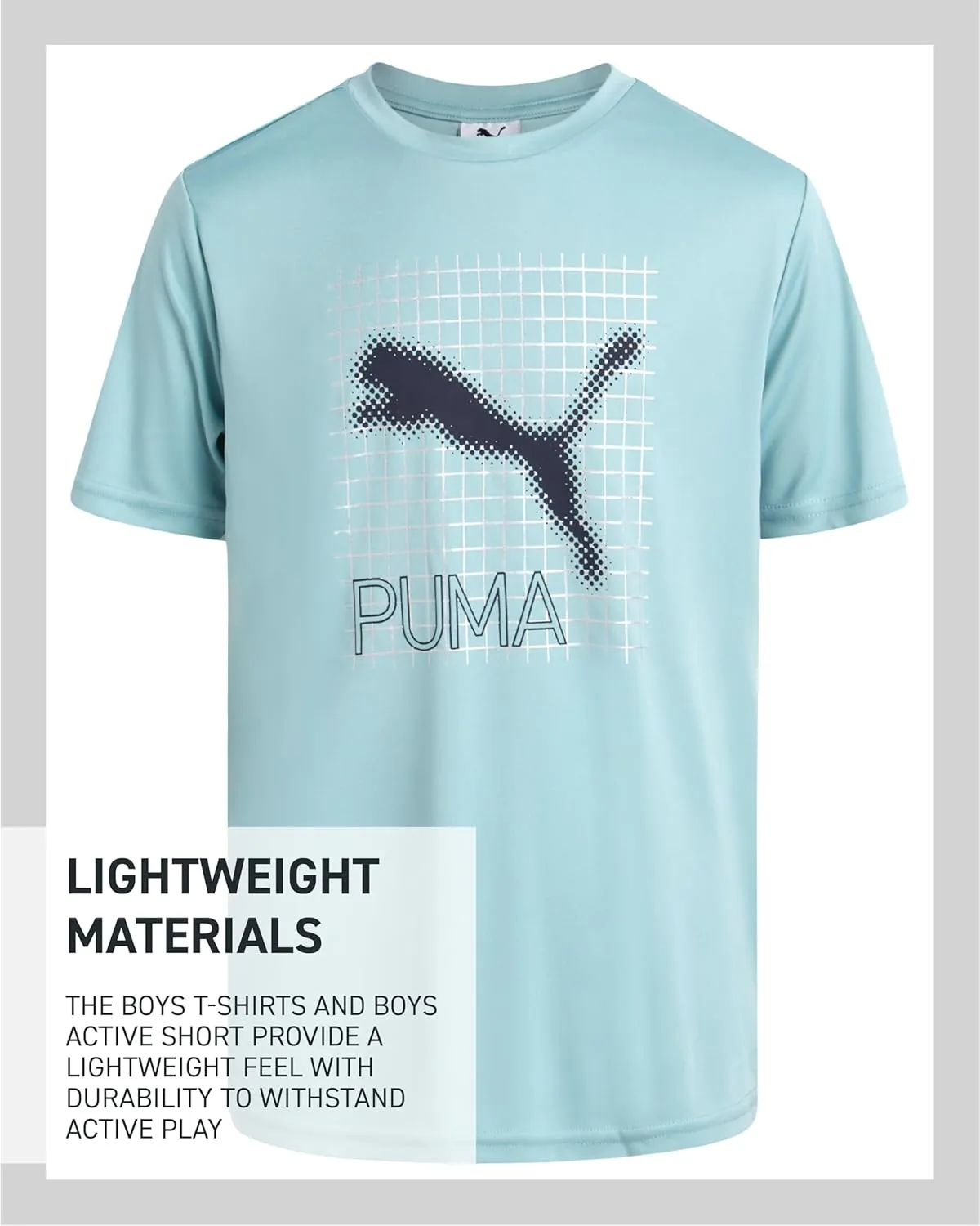PUMA Boys Active Short Set - 3 Piece Short Sleeve Logo Graphic Tee and Poly Interlock Mesh Shorts for Boys (Sizes: 4-16)