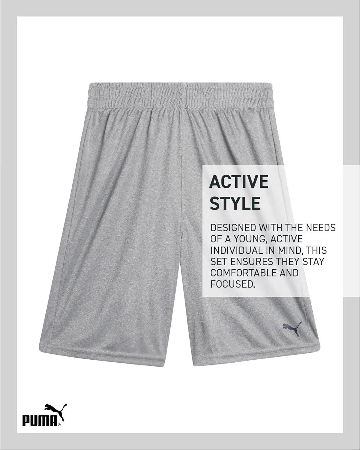 PUMA Boys Active Short Set - 3 Piece Short Sleeve Logo Graphic Tee and Poly Interlock Mesh Shorts for Boys (Sizes: 4-16)