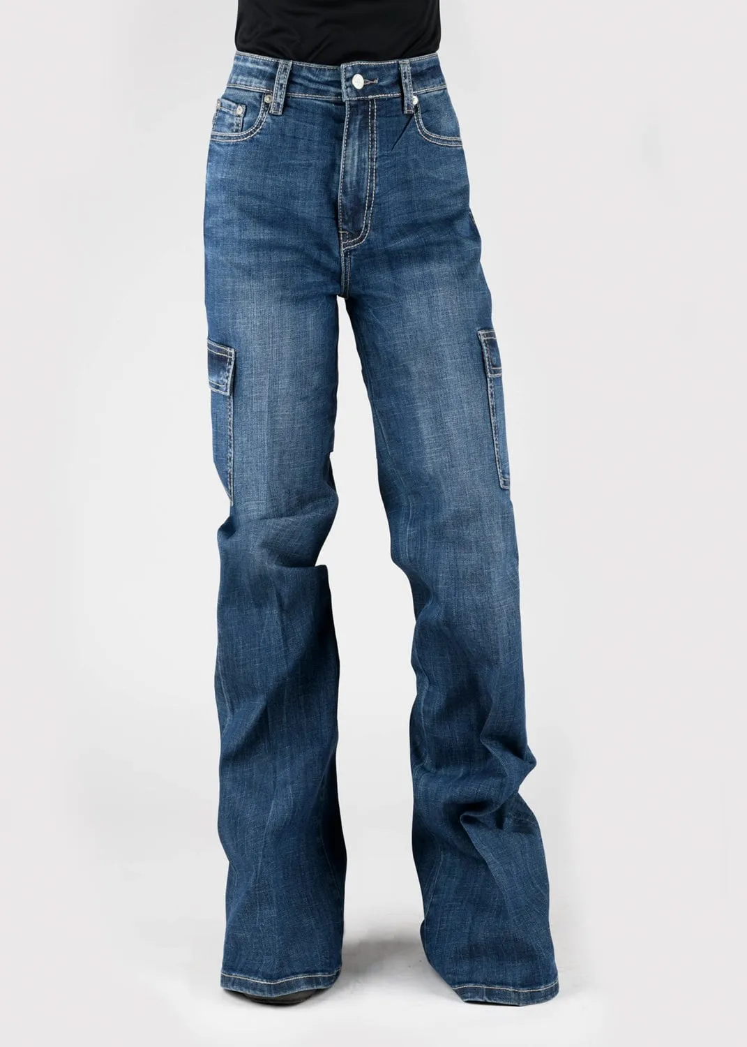 Tin Haul Womens Claire Cargo High Rise Blue Cotton Blend Jeans Chic Essentials