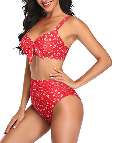 Push Up Padded Two Piece Bikini For Women Bathing Suits-Red Flower