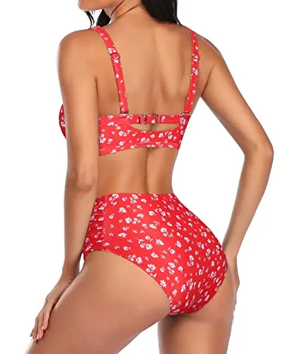 Push Up Padded Two Piece Bikini For Women Bathing Suits-Red Flower