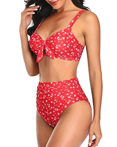 Push Up Padded Two Piece Bikini For Women Bathing Suits-Red Flower