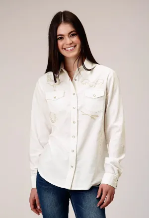 Quality Comfort Roper Womens Western Corduroy Cream 100% Cotton L/S Shirt Low Maintenance Roper Womens Western Corduroy Cream 100% Cotton L/S Shirt