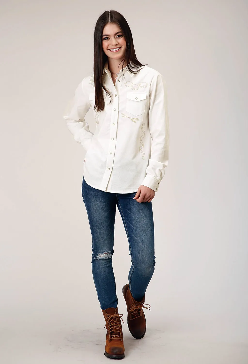 Roper Womens Western Corduroy Cream 100% Cotton L/S Shirt Eco friendly materials