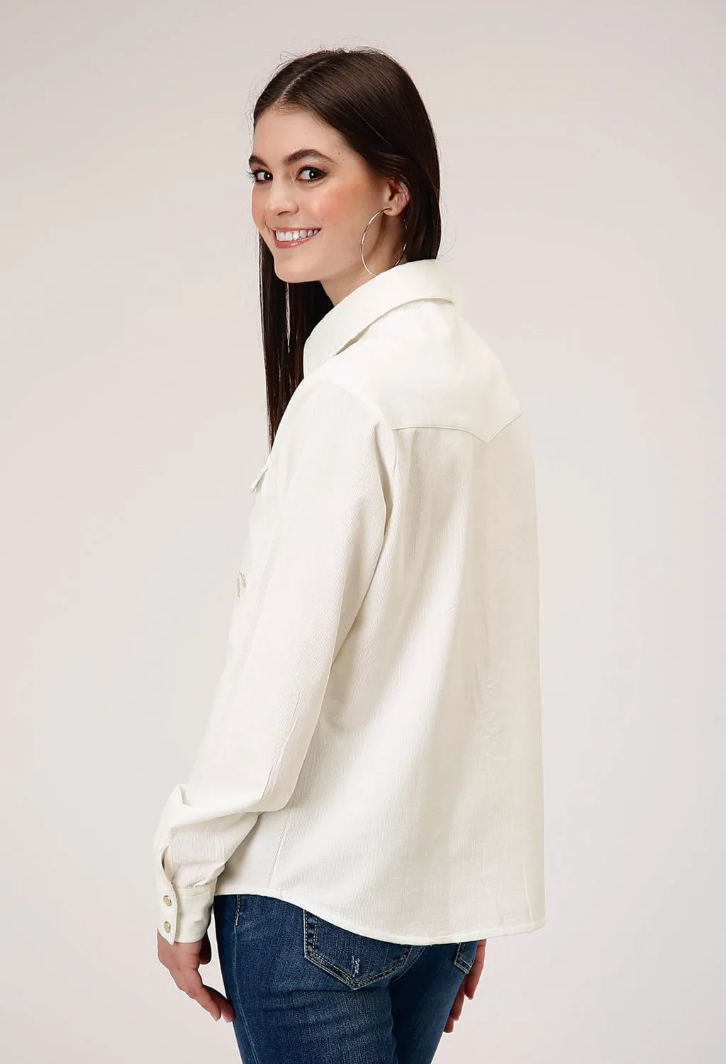 Corporate Event Roper Womens Western Corduroy Cream 100% Cotton L/S Shirt