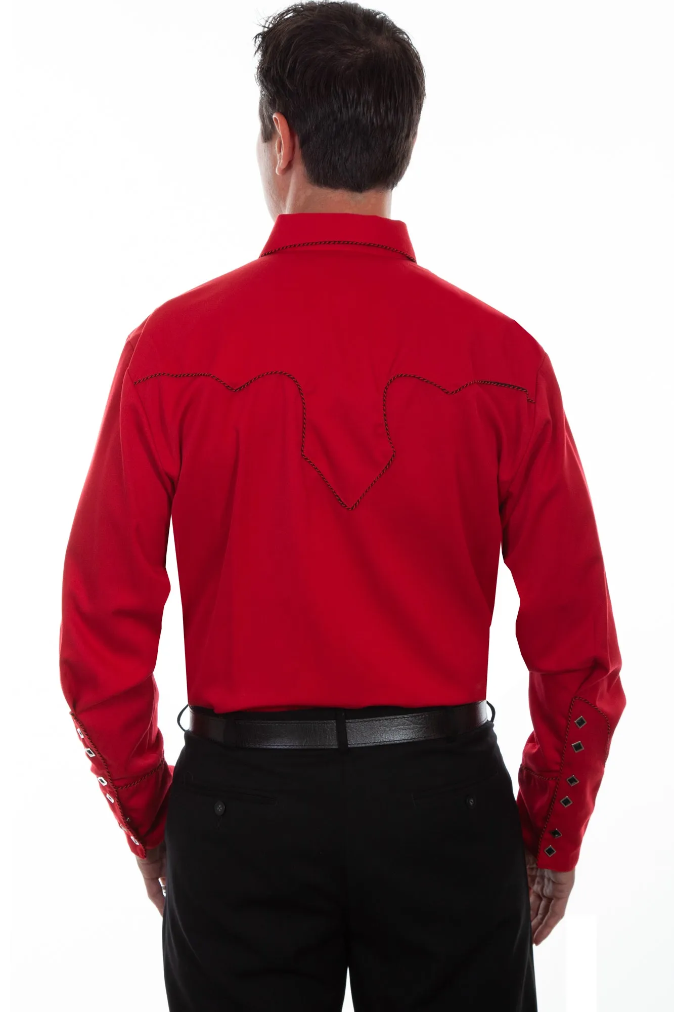 Scully Mens Crimson Polyester Candy Cane L/S Shirt Embroidered Logo