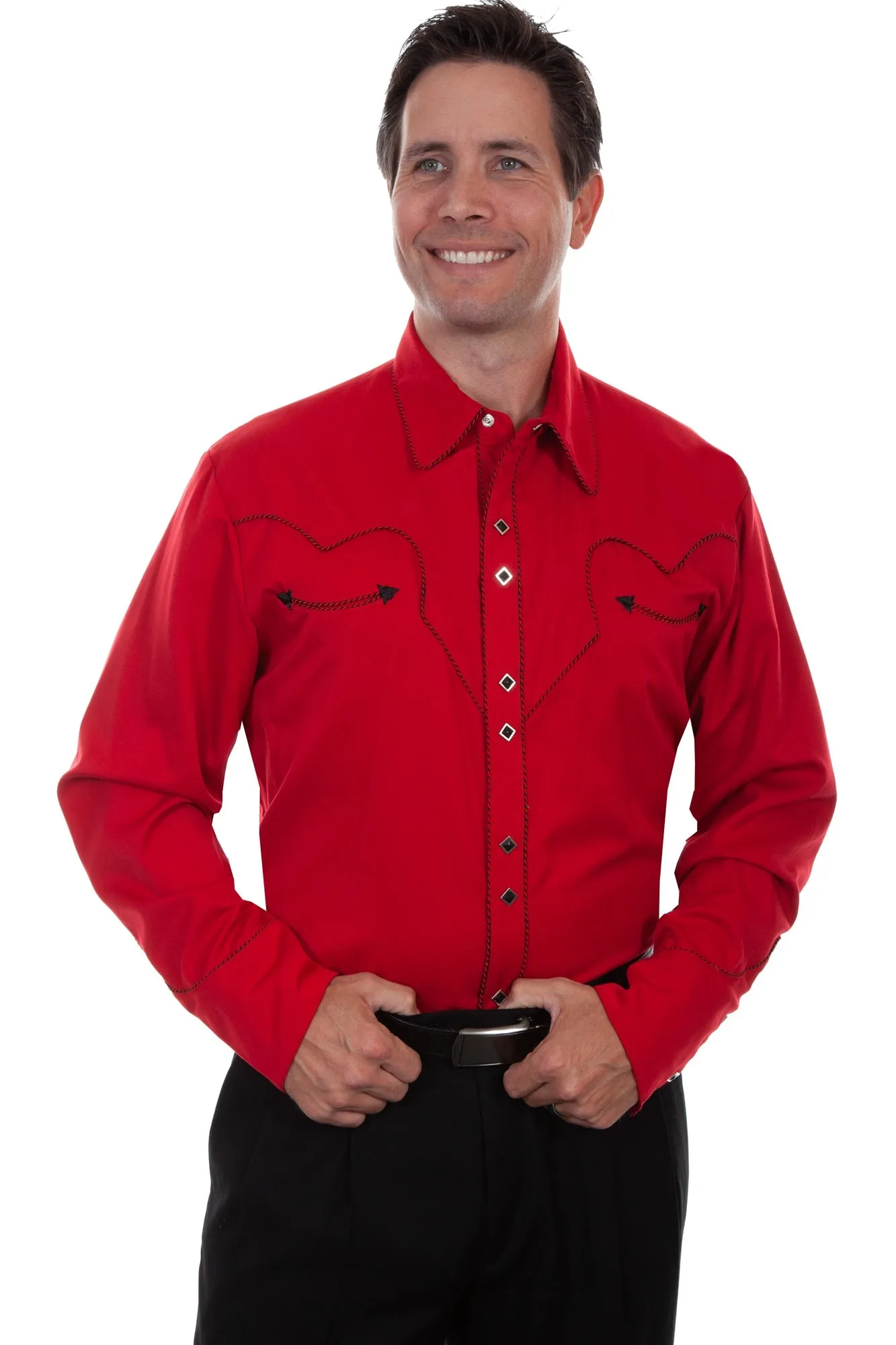 Scully Mens Crimson Polyester Candy Cane L/S Shirt Durable Texture