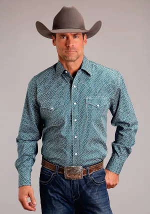 Quality Comfort Stetson Mens Hex Key Print Green 100% Cotton L/S Shirt Split hem Neutral Tones Stetson Mens Hex Key Print Green 100% Cotton L/S Shirt