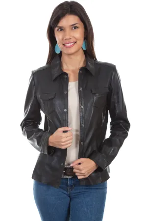 Quality Fabric Scully Womens Black Lamb Leather Snap Jacket Travel Outfit Street Fashion Creative Look Daily Attire Scully Womens Black Lamb Leather Snap Jacket