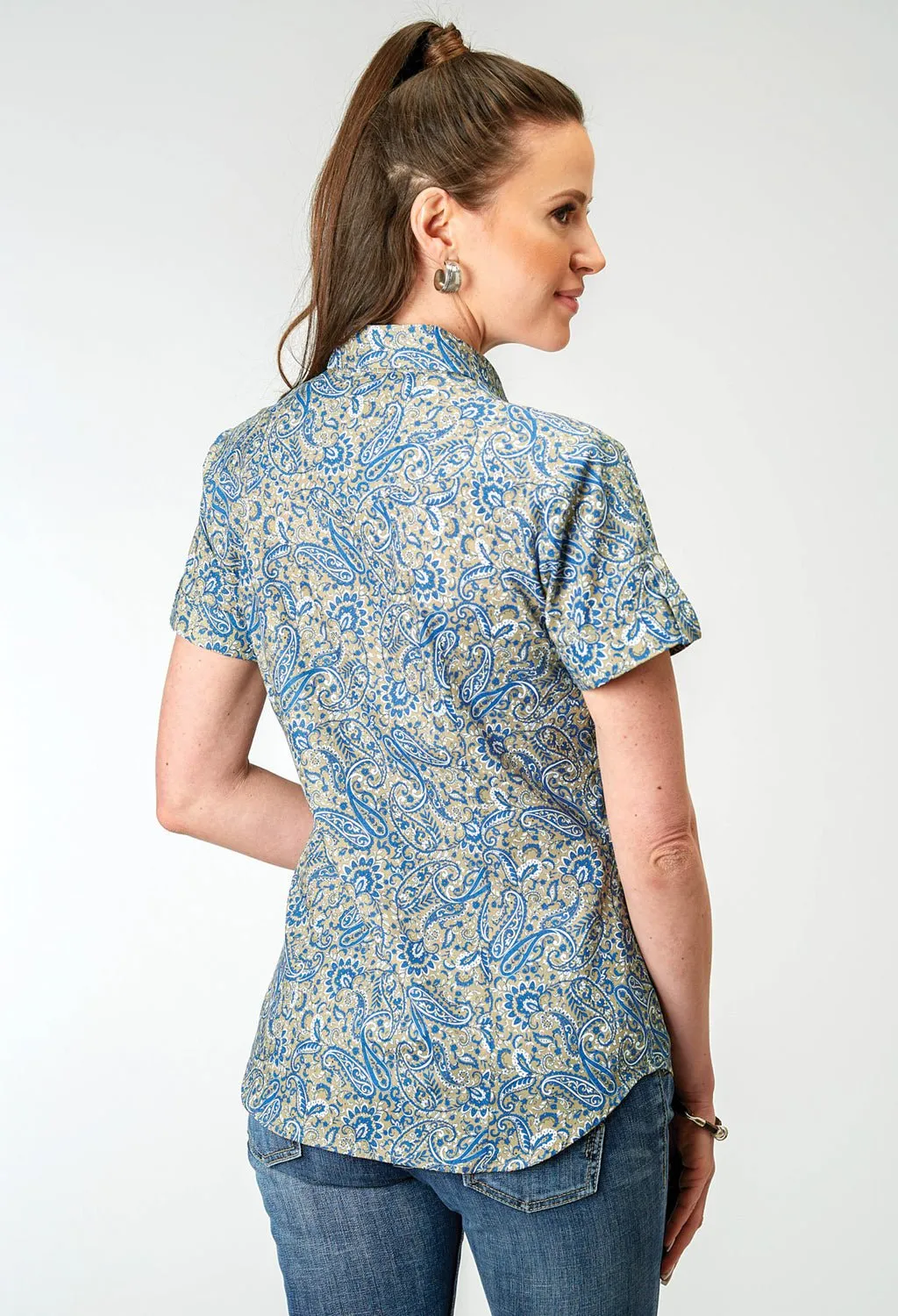 Roper Womens Delft Paisley Blue 100% Cotton S/S Shirt Athletic Look Youthful Appeal
