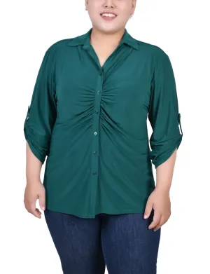 Quality Wear Plus Size 3/4 Roll Tab Rouched-Front Top Plus Size 3/4 Roll Tab Rouched-Front Top Vibrant Colors Clean Flow