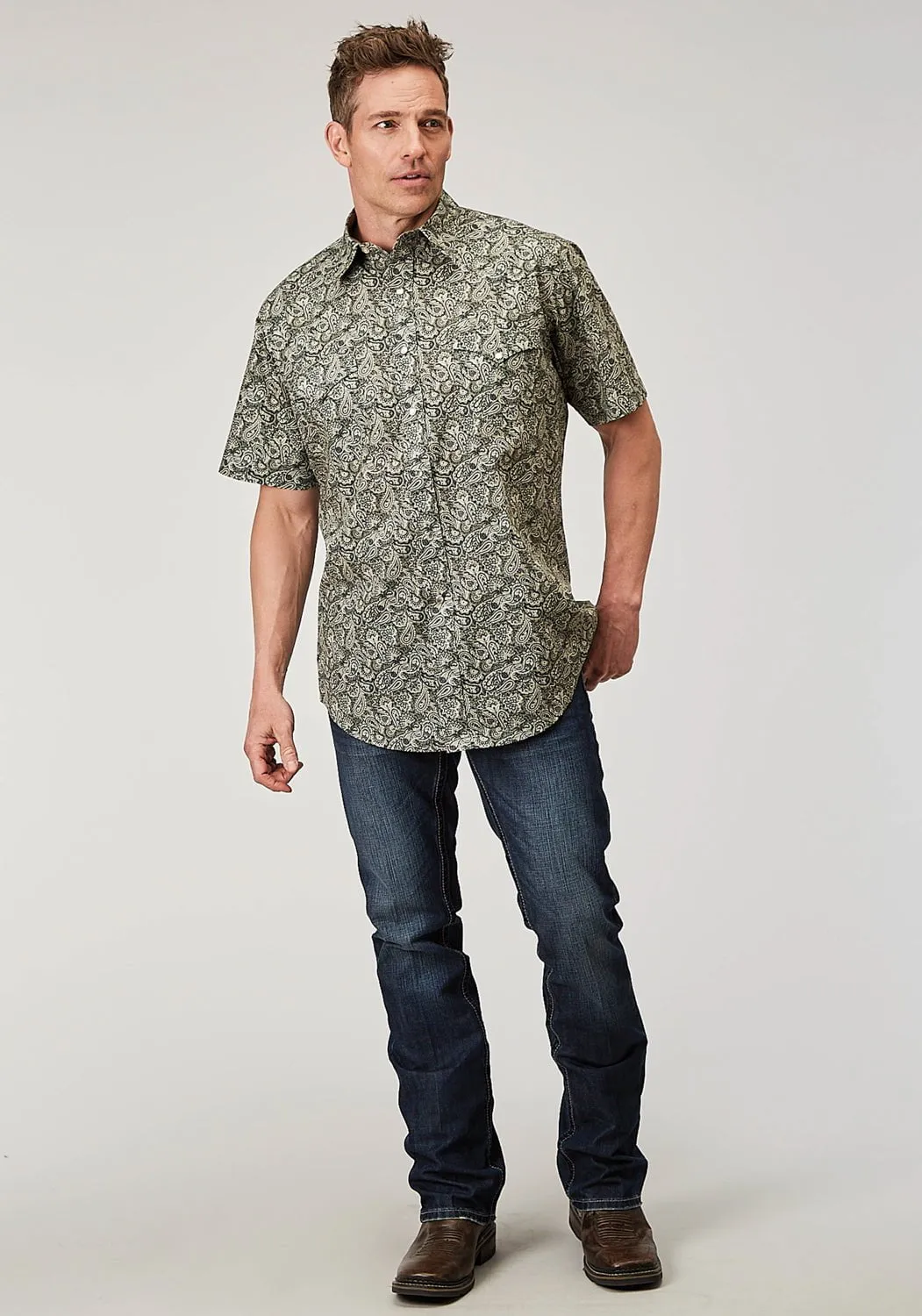 Roper Mens 1901 Estampa Paisley Green 100% Cotton S/S Shirt Durable Button Closures Casual Day