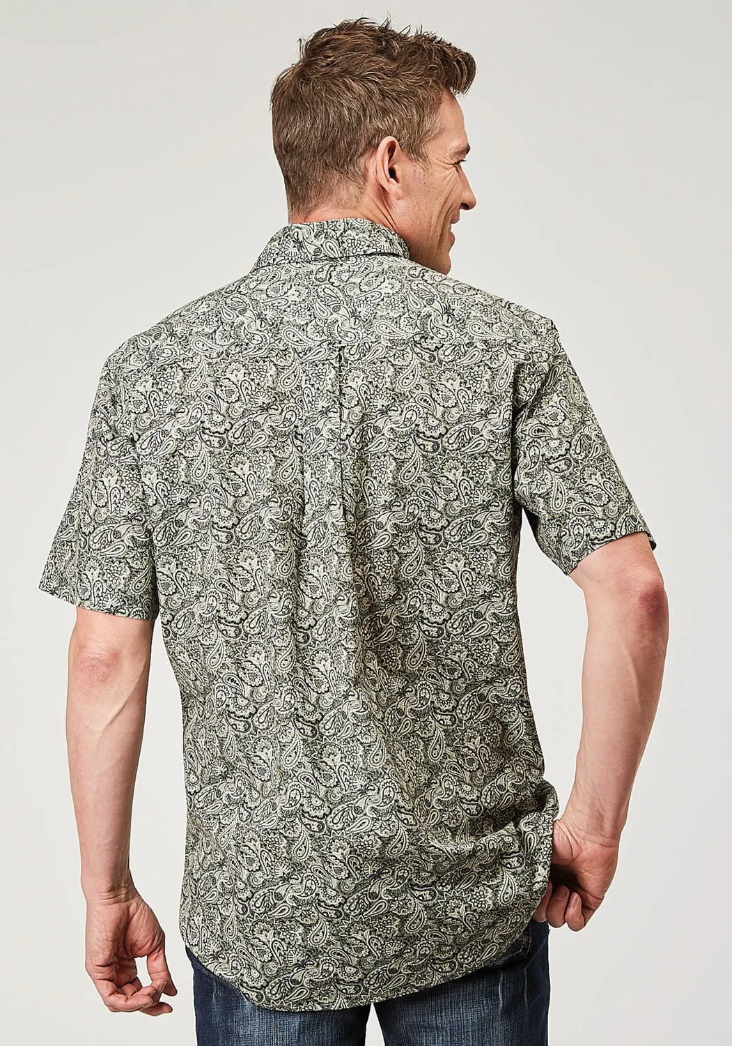 Roper Mens 1901 Estampa Paisley Green 100% Cotton S/S Shirt Festive Look Thermal regulation