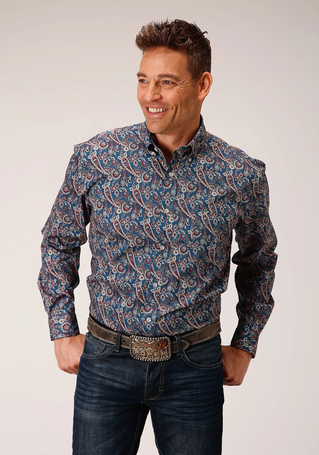 Go-To Look Roper Mens Independence Foulard Blue 100% Cotton L/S Shirt
