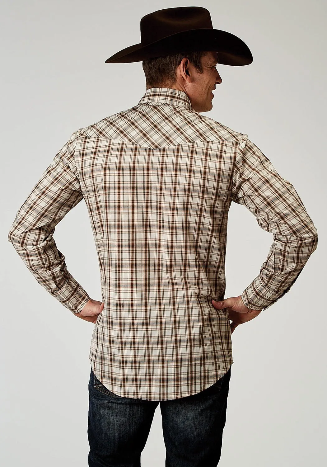 Roper Mens 1968 Desert Plaid Brown Cotton Blend L/S Shirt Fashion Essential Unisex Option